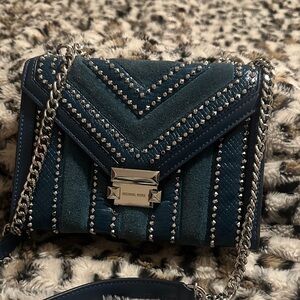 Michael Kors Whitney Teal Suede Studded Chain Crossbody
